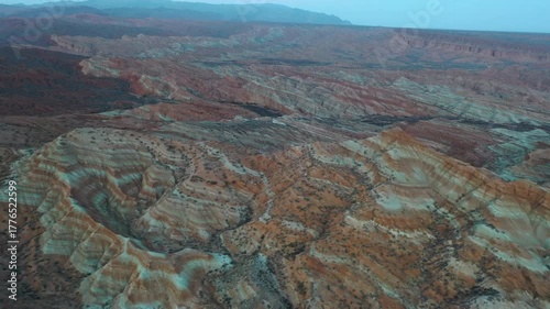 The Dolantau Tiger Mountains in the foothills of the Dzungarian Alatau in Kazakhstan, as seen from above.