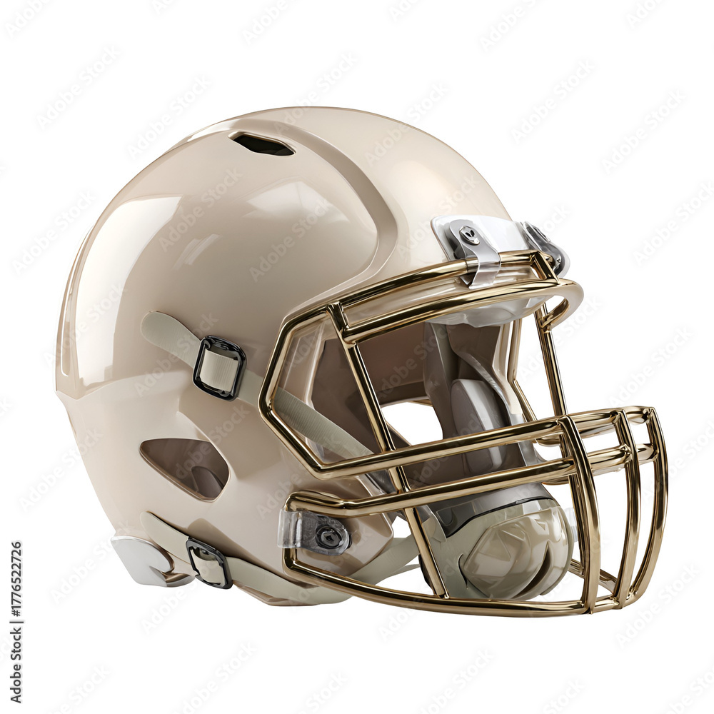 Fototapeta premium American football helmet with gold facemask on black background