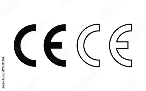 Four ce symbols in black and white illustration on white background