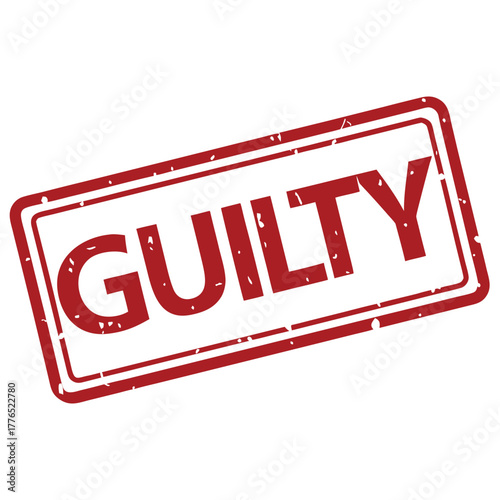 Red rubber stamp displays the word guilty with a slightly grunge texture effect