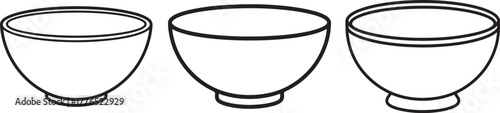 Set of Glass Bowl Line Art, Coloring Book Page Line Art Drawing, Vector and Illustration