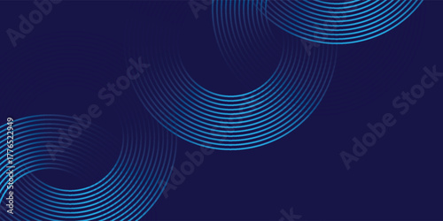 Dark blue circle line abstract background. Shiny blue circle geometric lines with future technology concept. vector background
