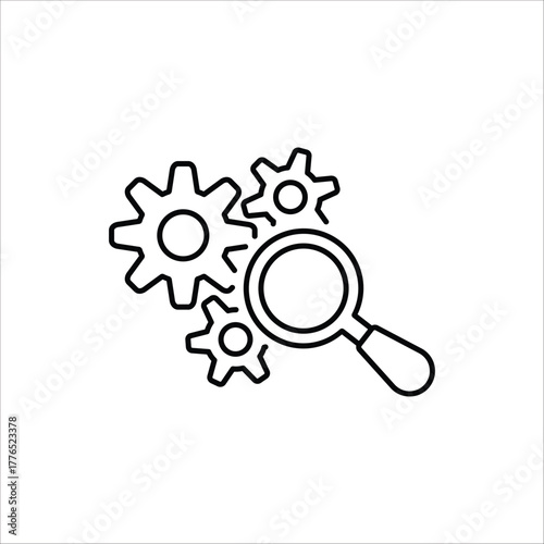Research icon. Concept of Business analysis and engine optimization in outline style. Used for logo, emblem, and web design. Vector Illustration on white background.