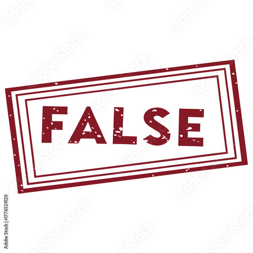 Burgundy False text in a rectangular bordered design conveys a sense of misinformation