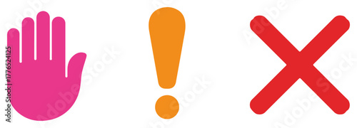 stop sign icon set with hand and cross