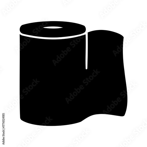 Black toilet paper or paper towel roll with sheet unrolled icon