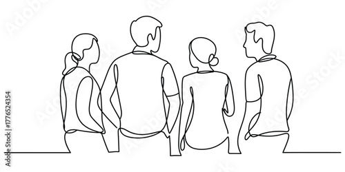 Group of people sitting together viewed from behind Simple continuous line drawing