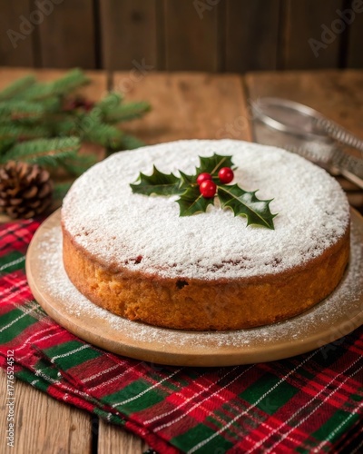Wallpaper Mural Decorating a rustic christmas fruitcake with icing sugar holly leaf decoration on a wooden table in a cozy holiday setting Torontodigital.ca
