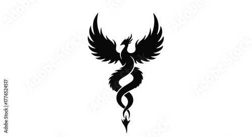 Mythical phoenix with dragon-like tail, a powerful symbol of rebirth and resilience