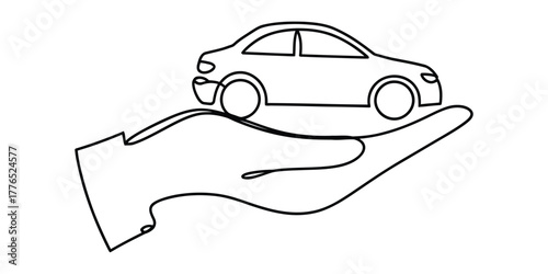 Hand holding a car, Simple continuous line drawing