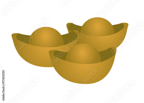 Golden ingot vector illustration depicting traditional symbols of wealth and prosperity. The image features three gold ingots, often associated with good fortune and success.