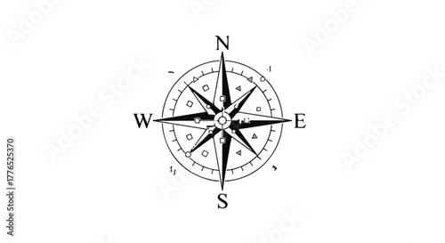 Classic compass symbol showing directions for navigation and exploration
