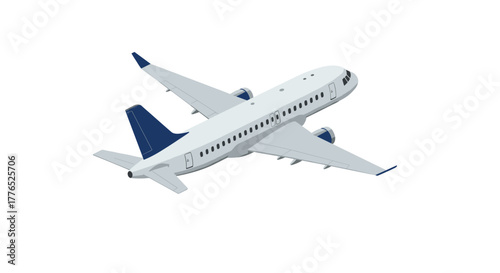 Modern passenger airplane in isometric style with blue accents