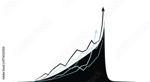 Dynamic graph showing upward trend and growth with arrows indicating progress