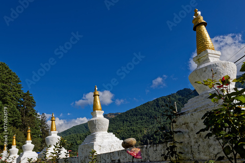 Stupas in Kurjey Monastery, Bumthang, Bhutan