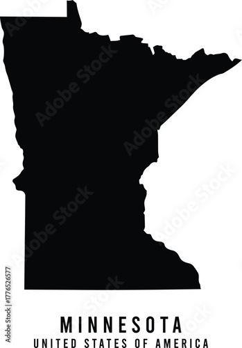 Minnesota Map Silhouette, Black State Outline, USA
