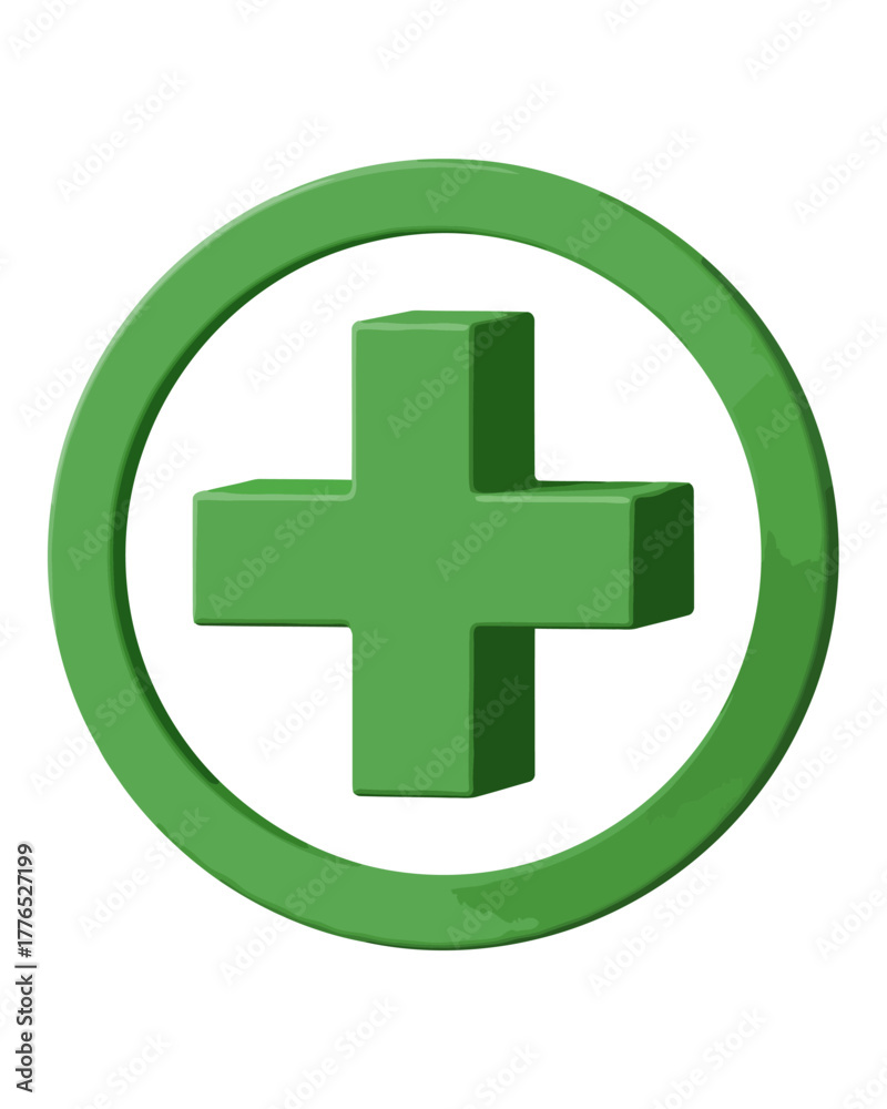 Fototapeta premium Green Plus Sign Icon Inside a Circle, Symbolizing Health, Medical, and Positive Addition