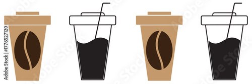 Coffee icons. Linear coffee cup icons. Various cups of coffee. Vector illustration