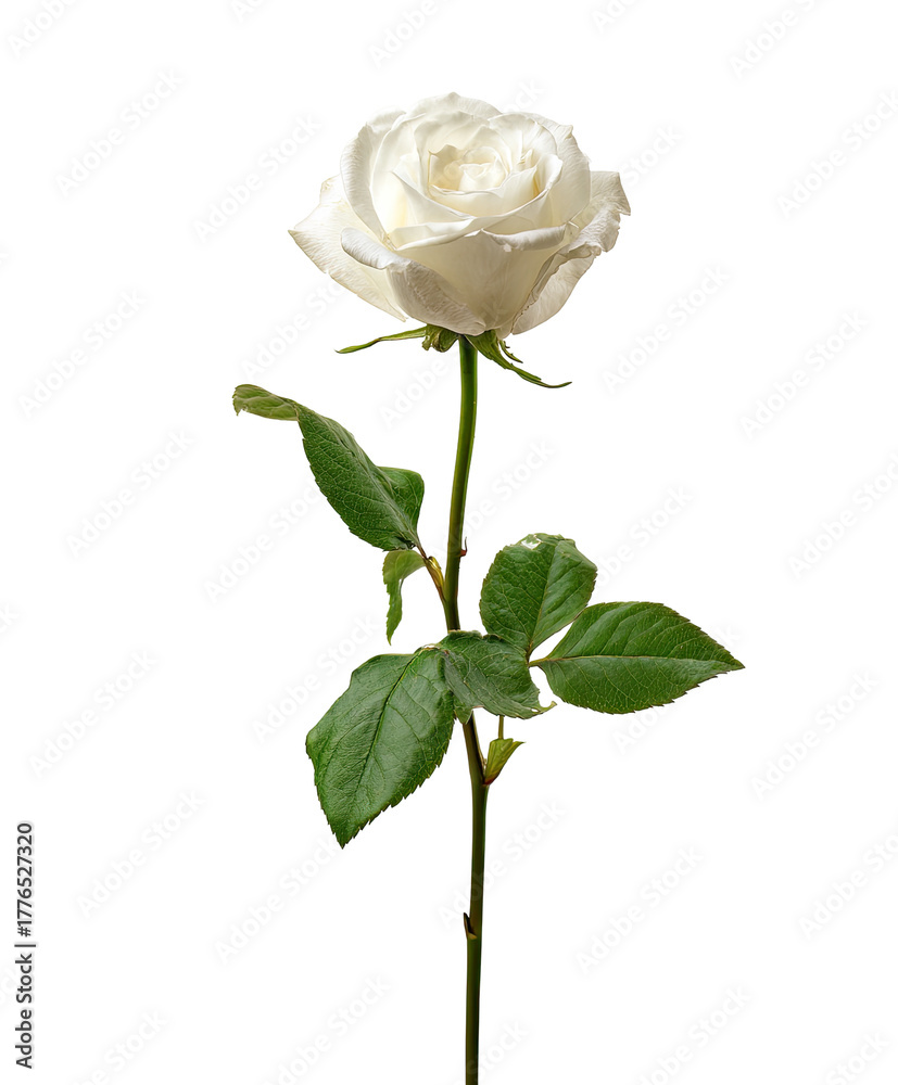 Obraz premium Single white rose, isolated on black