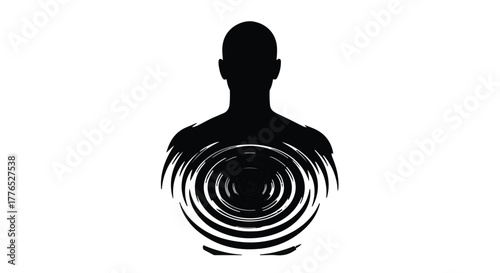 Silhouette of a person with concentric circles radiating from the chest, symbolizing inner peace or a powerful impact.