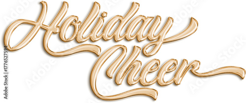 Holiday Cheer letters banner. Poster of metallic inflated balloons for Christmas celebration in gold