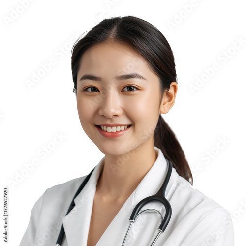 Smiling Healthcare Professional in White Coat With Stethoscope Ready to Assis...