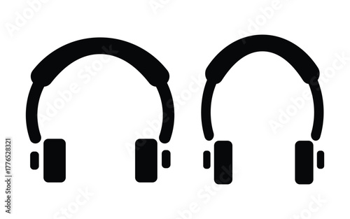 Pair of black silhouette headphones with adjustable headband and earcups isolated on white background