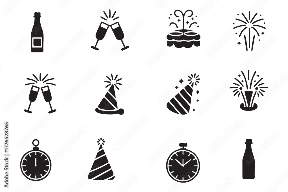 Fototapeta premium New Year Celebration Icons Bundle