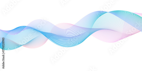 Colorful abstract wave background with flowing gradient lines in blue, pink, and cyan on white backdrop.