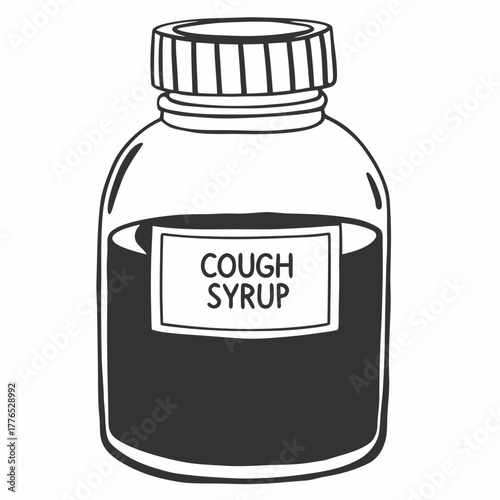 Cough syrup bottle, handdrawn illustration