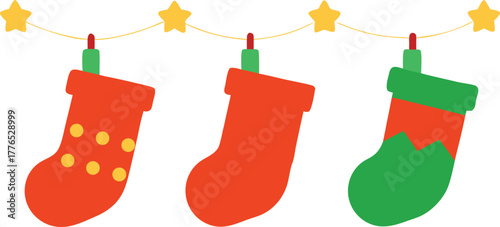  Christmas stocking decoration set color vector illustration