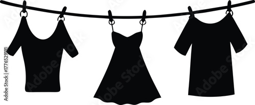 women clothesline drying silhouette vector illustration