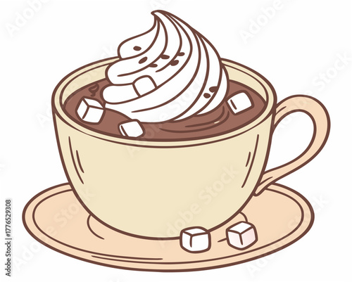 Hot chocolate with whipped cream and sugar cubes