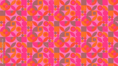 Vibrant geometric pattern with pink orange and gray shapes