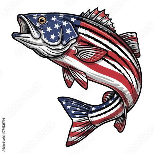 american flag striped bass fishing illustration logo vector image t shirt