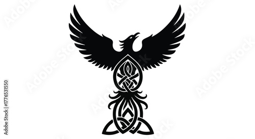 Mythical phoenix with intricate Celtic knot design symbolizing rebirth and strength