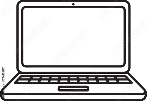 laptop line art, coloring book page line art drawing, vector and illustration