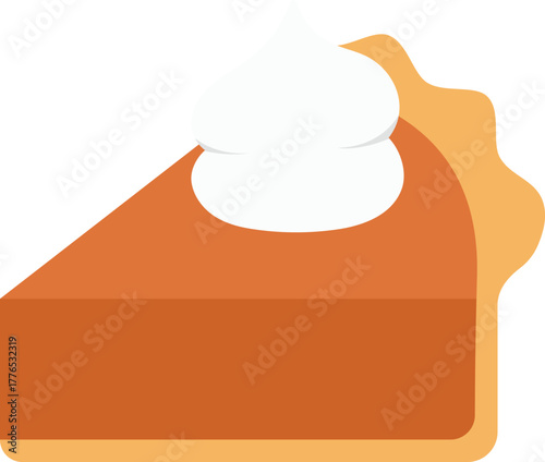 Pumpkin Pie Slice with Whipped Cream Flat Illustration. Clean Icon Design Element on Isolated White Background