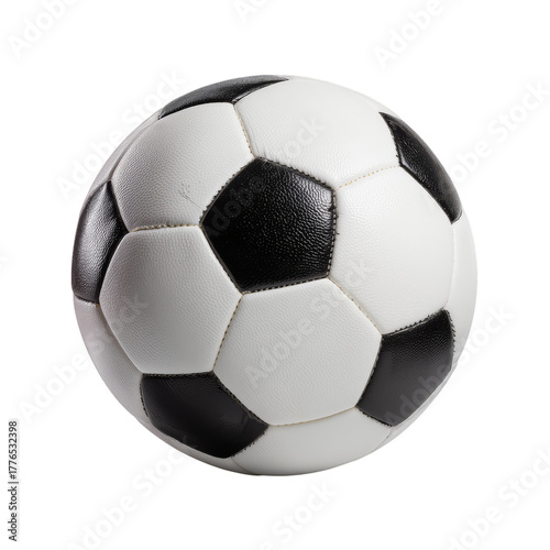 Classic Black and White Soccer Ball Resting on a Flat Surface in Bright Light