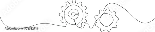Single line drawing with one gear. One continuous line illustration of gear wheel.
