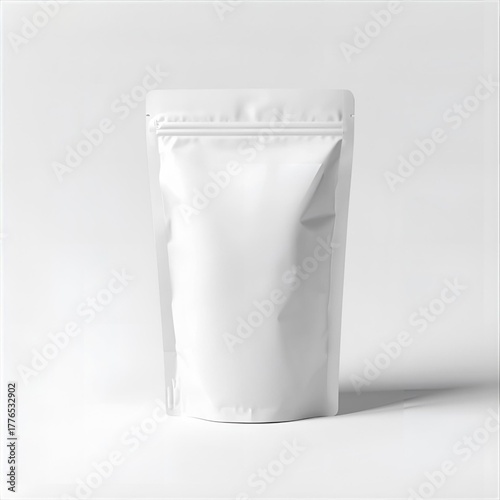 A white pouch stands upright against a white background with soft light effect