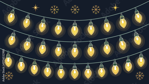 Festive String Lights and Snowflakes