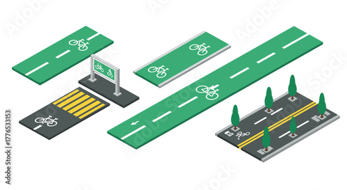 Isometric bicycle lanes and road elements for urban planning projects