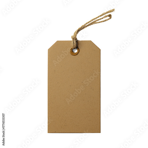 Blank Brown Gift Tag Hanging From String With a Clean Surface for Writing Mes...