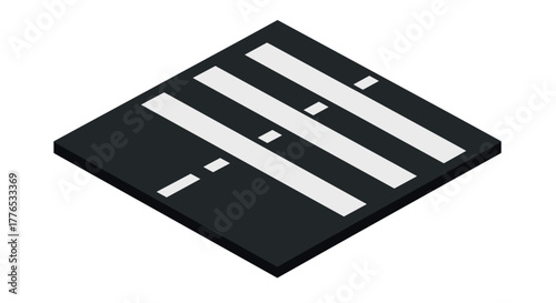 Isometric 3d city crosswalk design with zebra stripes on black tile