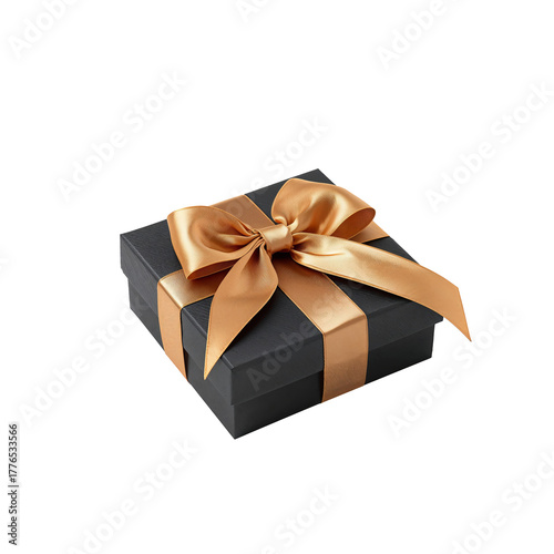 Elegant Black Gift Box With Gold Ribbon Ready for Celebration or Special Occa...