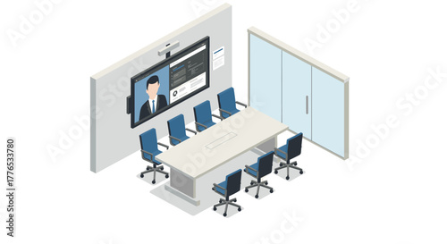 Modern office conference room with isometric design for business meetings and presentations