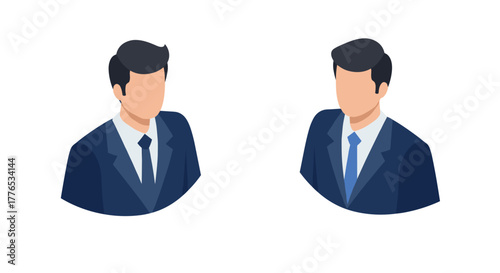 Professional faceless businesspeople in blue suits with ties