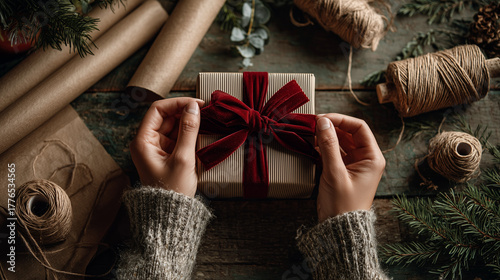young woman holding christmas gift