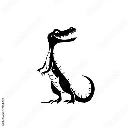 Baryonyx. Baryonyx simple black and white line art vector logo